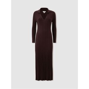 Reiss Women's Burgundy Wool Blend Winnie Knitted Polo Midi Dress Size Large NWOT